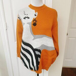 New Oversized Graphic Knit Pullover Sweater Dress
